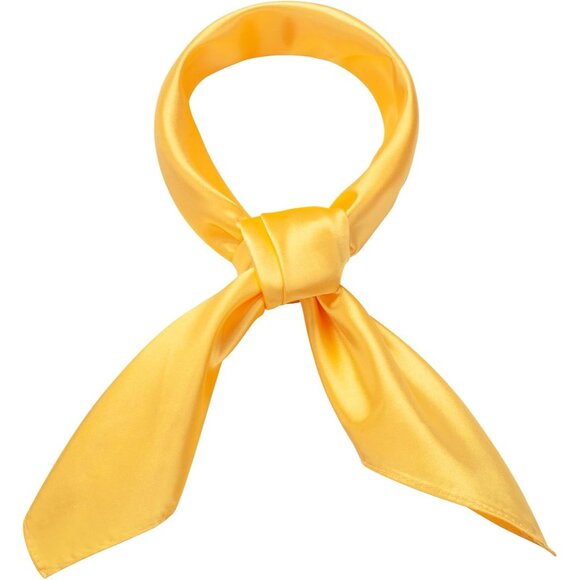 Women's Yellow Silk Feeling Scarf 23.6'' Square Satin Scarf Neck Head Bandana - Picture 1 of 7
